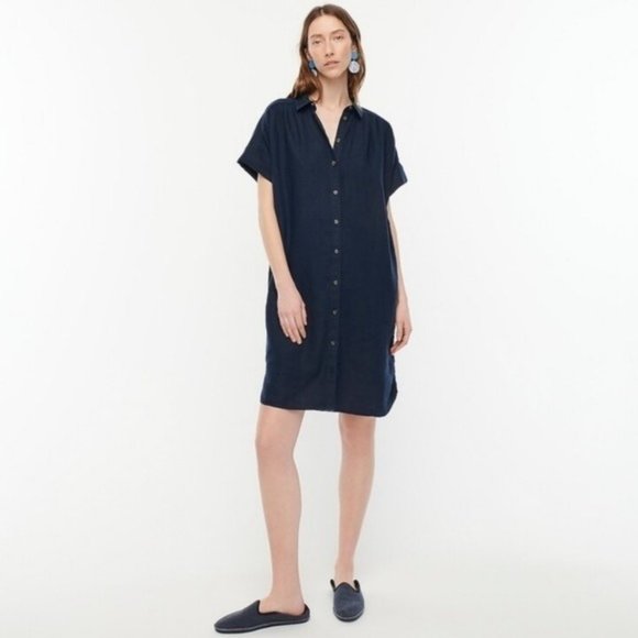 J. Crew Baird McNutt Irish Linen Short Sleeve Shirtdress in Navy Size Sm… - Picture 2 of 5